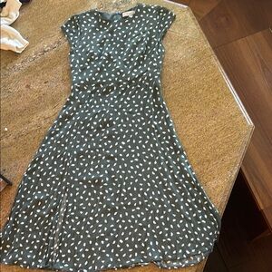 LOFT Black and White Flutter Sleeve Midi Dress